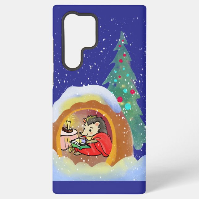 Christmas hedgehog and Christmas tree Samsung Galaxy S22 Ultra Case (Back)