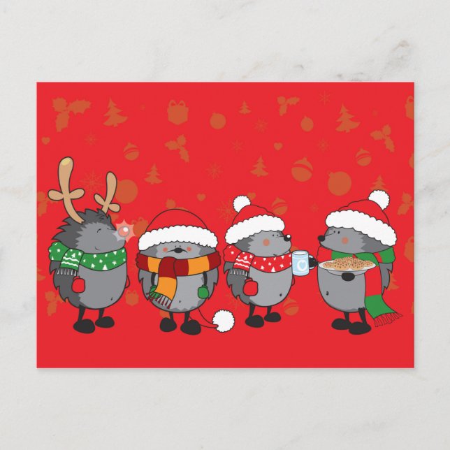 Christmas hedgehogs holiday postcard (Front)