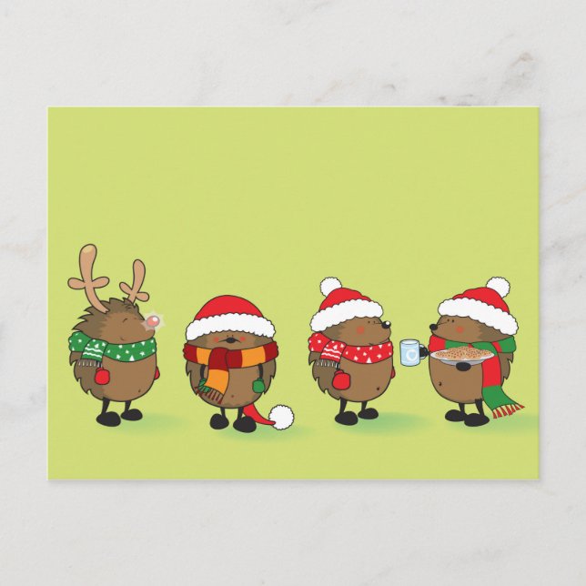 Christmas hedgehogs holiday postcard (Front)