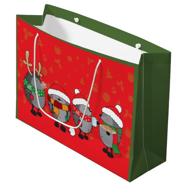 Christmas hedgehogs large gift bag (Front Angled)