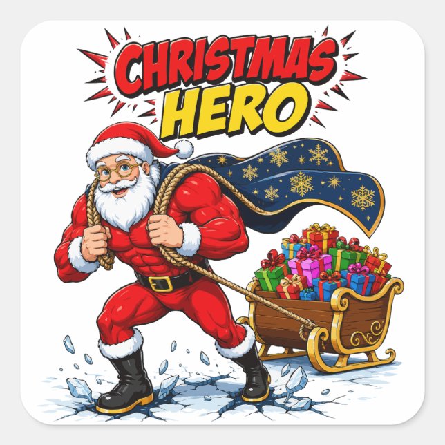 Christmas Hero Comic Santa Claus Square Sticker (Front)