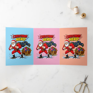 Christmas Hero Comic Santa Claus Tri-Fold Invitation