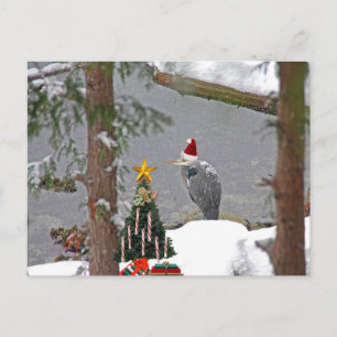 Christmas Heron in Snow Photo Holiday Postcard