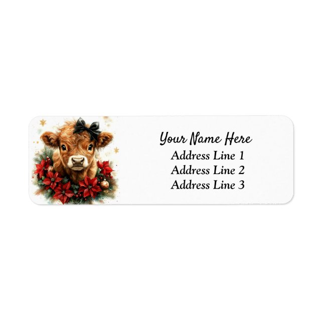 Christmas Highland Calf Return Address Label (Front)