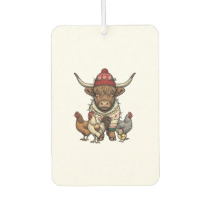 Christmas Highland Cow and Chickens Vintage Engrav Air Freshener