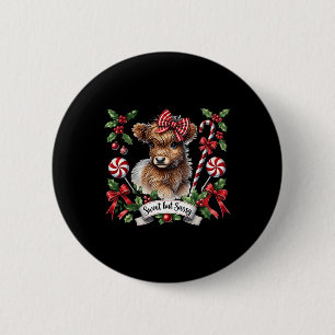 Christmas Highland Cow Candy Canes Vintage Heifer  2 Inch Round Button