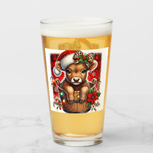 Christmas Highland Cow Cute Festive Farmhouse Glass