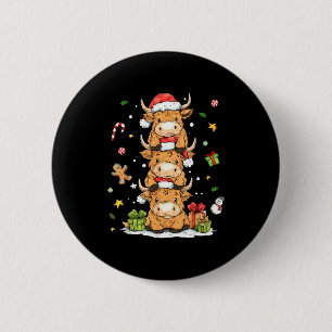 Christmas Highland Cow Cute Heifer Cow Santa Hat M 2 Inch Round Button