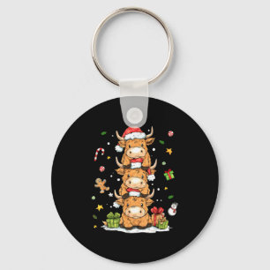Christmas Highland Cow Cute Heifer Cow Santa Hat M Keychain
