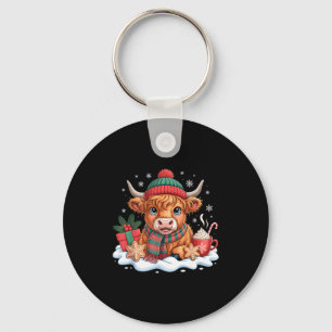 Christmas Highland Cow Cute Heifer Cow Santa Hat M Keychain