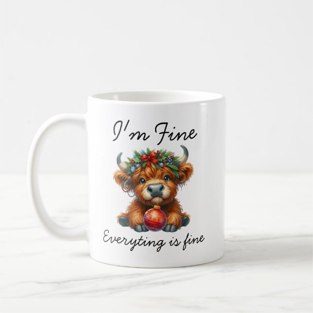 Christmas Highland Cow | Festive Holiday Coffee Mug (Left)