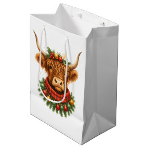 Christmas Highland Cow  Medium Gift Bag