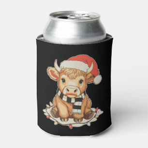 Christmas Highland Cow Moo Xmas Holiday Season Can Cooler
