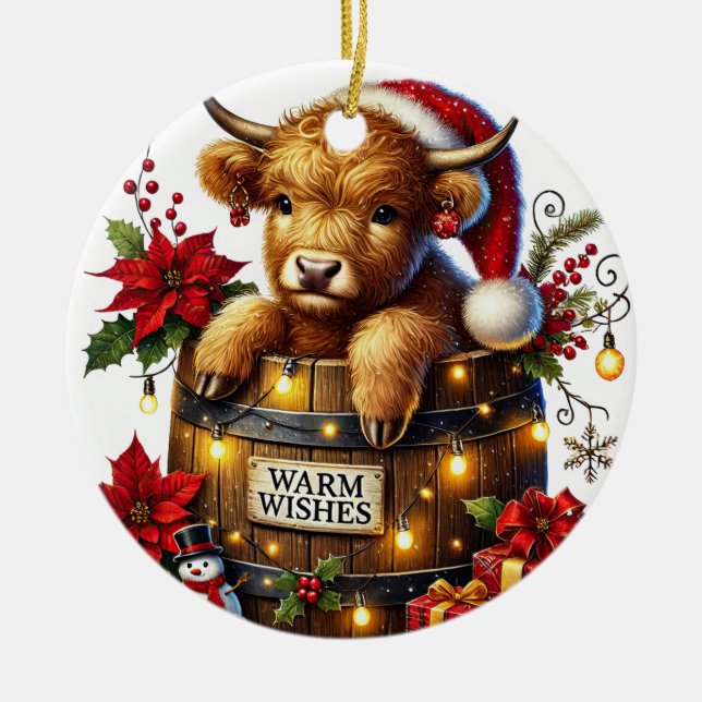 Christmas Highland Cow Ornament (Front)