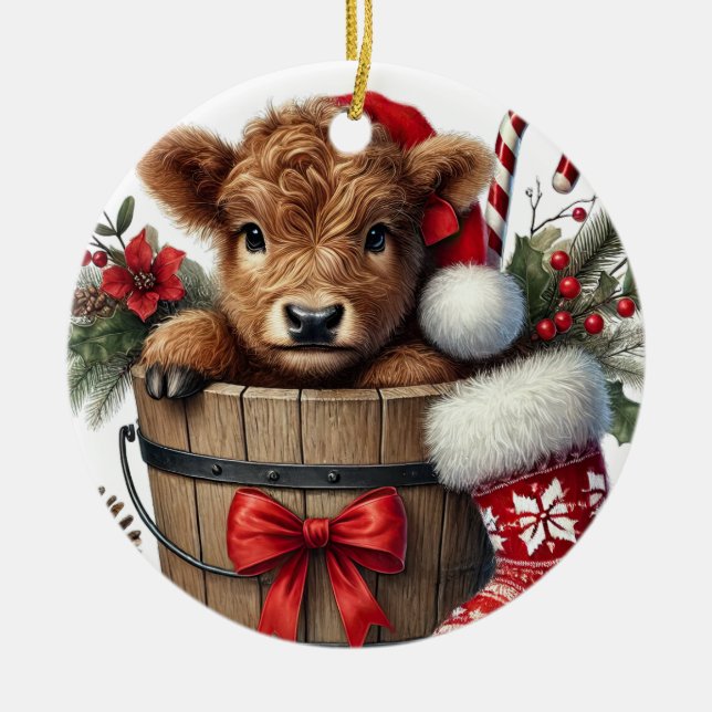 Christmas Highland Cow Ornament (Front)