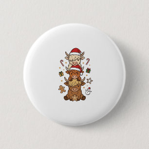 Christmas Highland Cow Stack Vintage Engraving Des 2 Inch Round Button