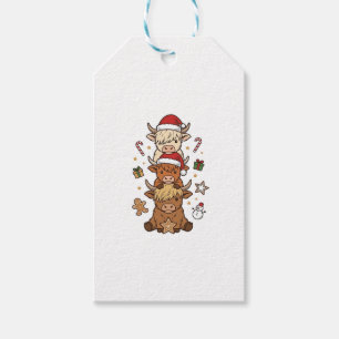 Christmas Highland Cow Stack Vintage Engraving Des Gift Tags