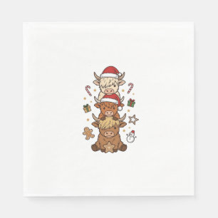 Christmas Highland Cow Stack Vintage Engraving Des Napkin