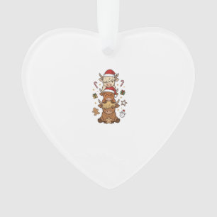 Christmas Highland Cow Stack Vintage Engraving Des Ornament
