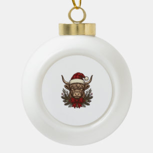 Christmas Highland Cow Vintage Engraving Design_1 Ceramic Ball Christmas Ornament