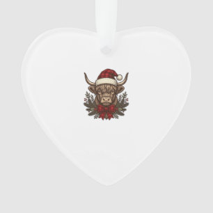 Christmas Highland Cow Vintage Engraving Design_1 Ornament