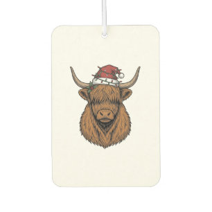 Christmas Highland Cow Vintage Engraving Santa Hat Air Freshener