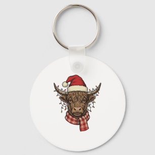 Christmas Highland Cow Vintage Engraving Shirt Des Keychain