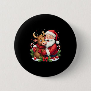 Christmas Highland Cow With Santa Scottish Vintage 2 Inch Round Button