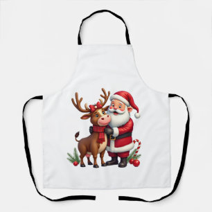 Christmas Highland Cow With Santa Scottish Vintage Apron