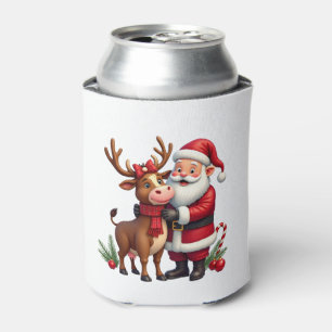 Christmas Highland Cow With Santa Scottish Vintage Can Cooler