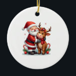 Christmas Highland Cow With Santa Scottish Vintage Ceramic Ornament<br><div class="desc">Christmas Highland Cow With Santa Scottish Vintage T-Shirt (3)</div>