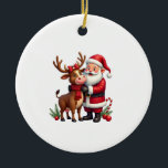 Christmas Highland Cow With Santa Scottish Vintage Ceramic Ornament<br><div class="desc">Christmas Highland Cow With Santa Scottish Vintage T-Shirt (1)</div>