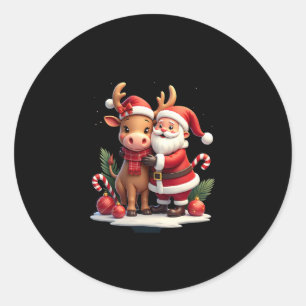 Christmas Highland Cow With Santa Scottish Vintage Classic Round Sticker