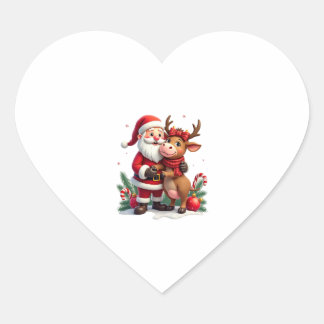 Christmas Highland Cow With Santa Scottish Vintage Heart Sticker