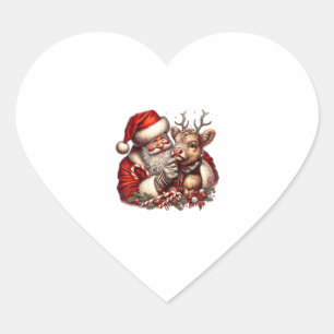 Christmas Highland Cow With Santa Scottish Vintage Heart Sticker