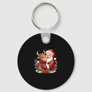 Christmas Highland Cow With Santa Scottish Vintage Keychain