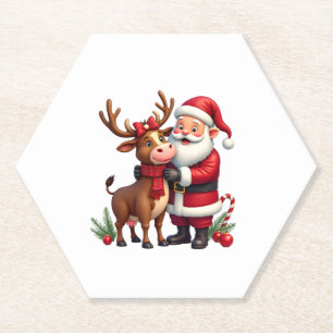 Christmas Highland Cow With Santa Scottish Vintage Paper Coaster