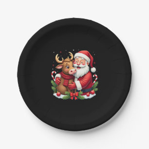 Christmas Highland Cow With Santa Scottish Vintage Paper Plate