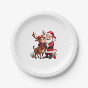 Christmas Highland Cow With Santa Scottish Vintage Paper Plate