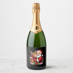 Christmas Highland Cow With Santa Scottish Vintage Sparkling Wine Label