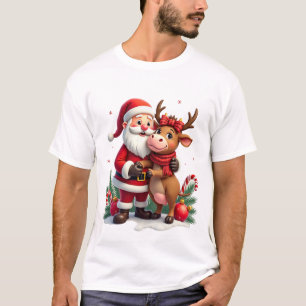 Christmas Highland Cow With Santa Scottish Vintage T-Shirt