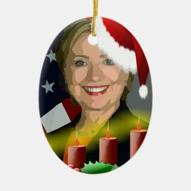 christmas hillary clinton ceramic ornament (Front)