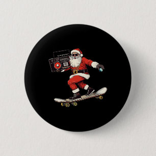 Christmas Hip Hop Santa Claus Skateboarding With B 2 Inch Round Button