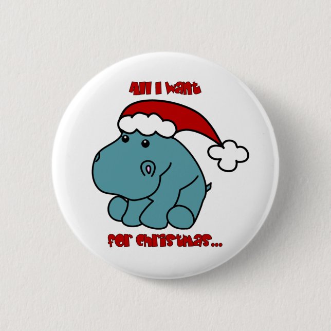 Christmas Hippo 2 Inch Round Button (Front)