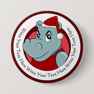Christmas hippo cartoon 3 inch round button