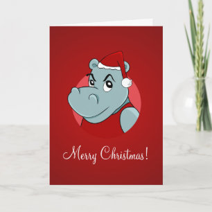 Christmas hippo cartoon holiday card