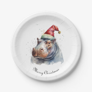 Christmas Hippo, customizable Paper Plate