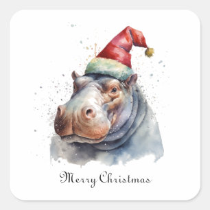Christmas Hippo, customizable Square Sticker