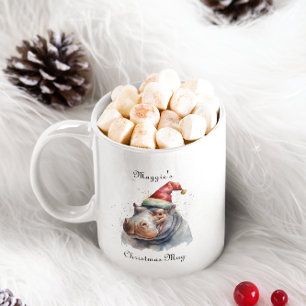 Christmas Hippo, customizable Two-Tone Coffee Mug