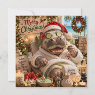 Christmas Hippo Relaxing at Tropical Beach Spa Card